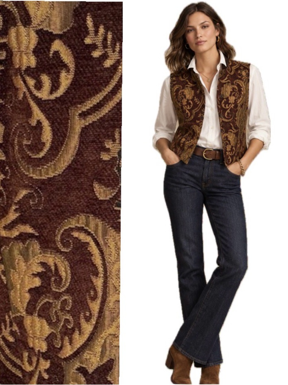 Coldwater Creek, Vintage Tapestry Brown and Gold Paisley Vest, Size L